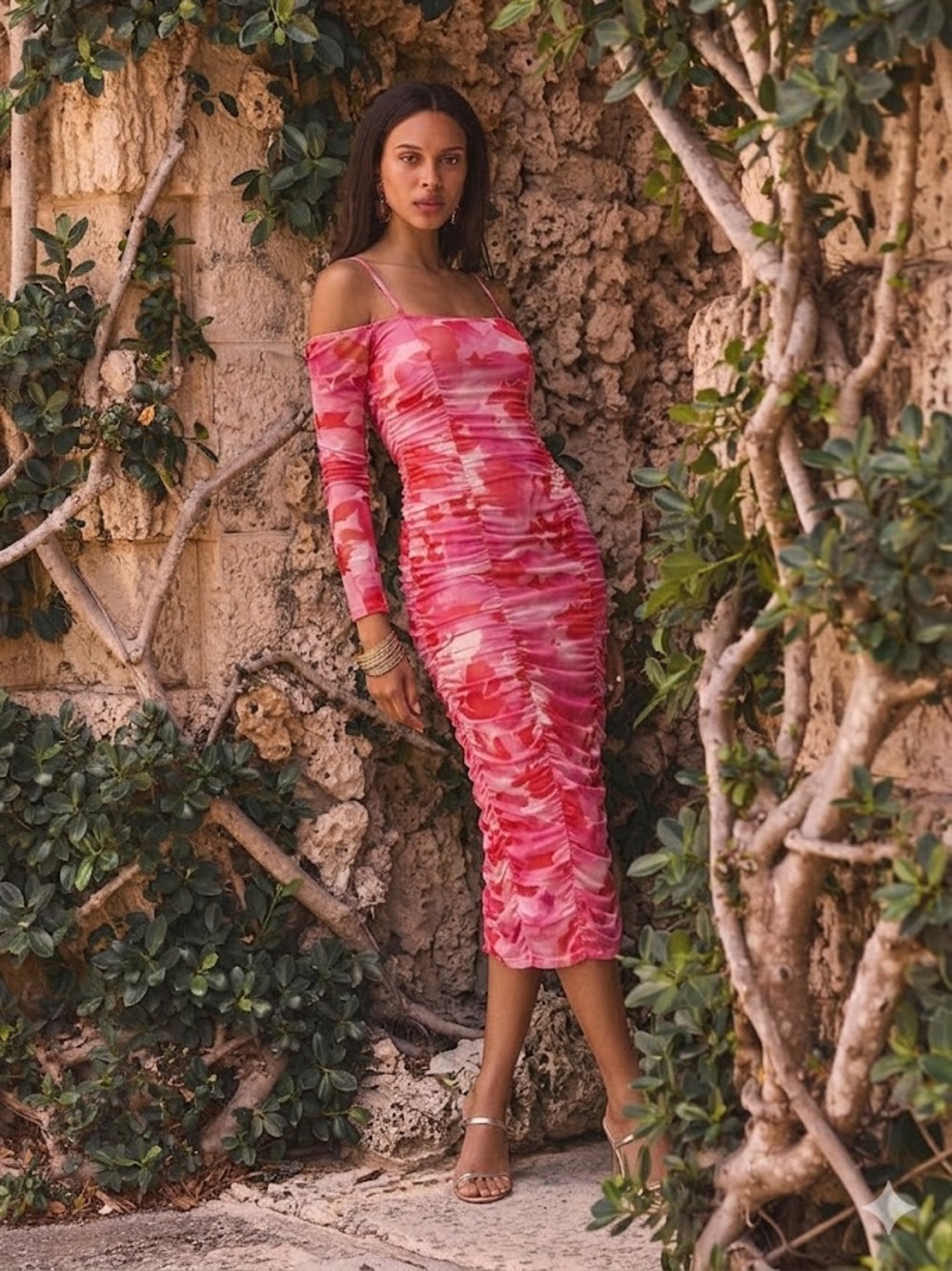 🩷ASOS As You Pink Rushed Midi Dress Off the Shoulder Size 6